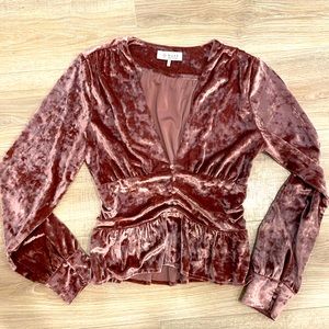 WAYF pink crushed velvet blouse, size small.